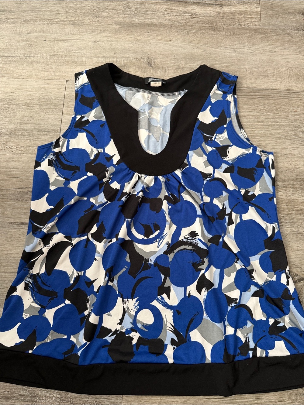 Goddess Blue, Black & White Abstract Scoop-Neck Sleeveless Tunic